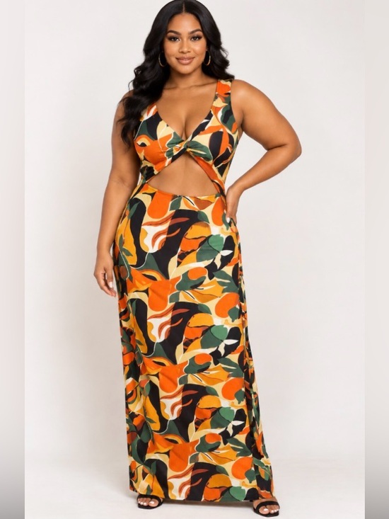 Dresses & Skirts - Lezat Colorful Ribbed Abstract Print Maxi Dress